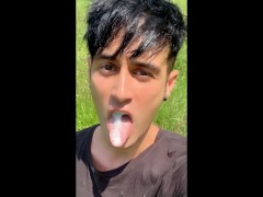 Chewing and swallowing ex - boyfriend cum ( solo cum eating after BJ vid )