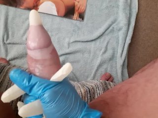 Latex Wank With Medical Gloves And Vibrator