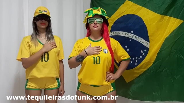 Débora Fantine e Tequileira Misteriosa dançando funk do Hino do Brasil