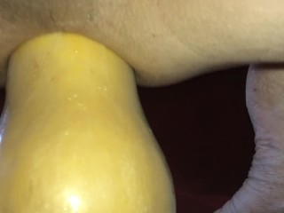 huge vegetable insertion - butternut squash - close_up and cum