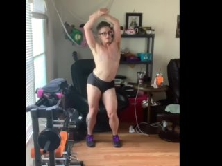 Cute Trans Man Works Up A Sweat Playing Just Dance In His Underwear