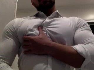 Ripping My White Shirt While Flexing My Big Muscle Pecs And Biceps