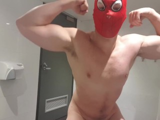 Spiderman shows off his dick and muscles then casts his web - comment 4 me