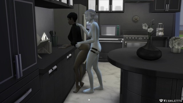 BLANCHE POUNDS HER BLACK GF WITH BIG BLACK DILDO OVER THE COUNTER / SIMS 4