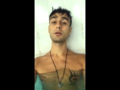 Pulling cock of swimtrunks in the public pool ( cock and feet underwater )