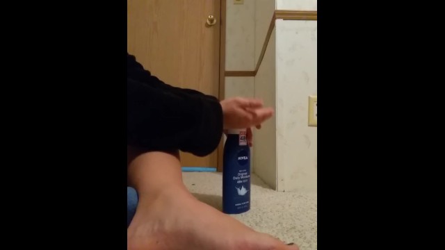 BBW rubs lotion all over feet 12