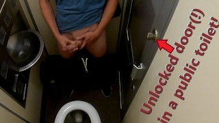 I left the door unlocked in a public toilet. Messy cumshot all over...