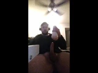my fleshlight works my big cock in my bungalow
