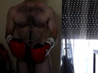Home Nude Workout - Abs, Squats And Some Boxing (Soft Dick - Hairy Body)