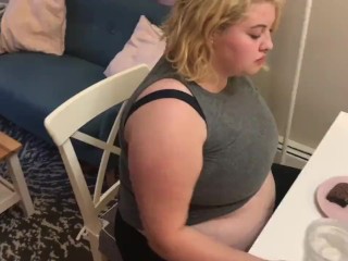 CHUBBY BBW TEEN GULPS DOWN ENTIRE WEIGHT GAIN SHAKEAND DESSERT