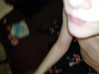 Wife slobbers all over my cock with_sloppy facial