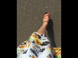 POV_Sundress walking in public showing g-string in platformhigh heels