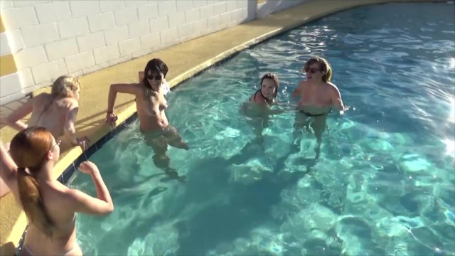 Wet T-Shirt Pool Party - Girls teasing, stripping, spanking and splashing - Alex Coal, Summer Hart