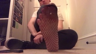 Foot Fetish Teenage Boy's Feet Are Twinkling In Fishnets