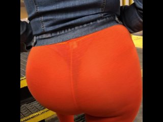 See Through Orange Leggings At Train Station