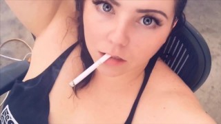 Outside Smoking And Playing With My Big Natural Tits Are Two Of My Favorite Things To Do