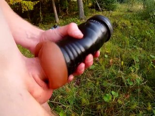 Edging My +20cm Dick with Fleshlight &Oil Outdoors in the Forest AllNude!