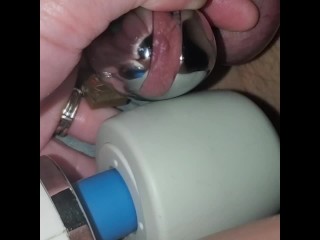 Vibrating his chastity cage while_he licks my pussy
