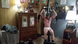 While Working Out A Hot Guy In White Briefs Flashes His Cock And Ass