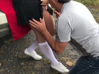 Schoolgirl slave blowjob misstress in white_knee socks femdome