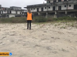 Beach with_Anal and hiding on abandoned building, people near