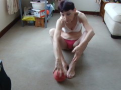 SEX With My Pink Ball! In White Lace Bra & Pink Thong G-string On The Floor