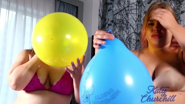 Girl-Girl w/Sophia Sylvan curvy lesbian hitachi bound orgasms balloons bj
