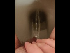 Rubbing pissing hairy pussy on the toilet after 3 hour hold