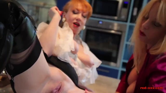 Red licks her busty girlfriends pussy in the kitchen - Red XXX
