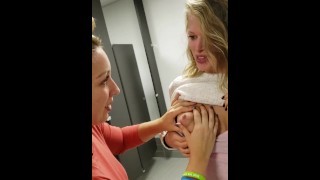 MFF Breastfeeding Squirting Threeway in a Public Restroom - Pornhub.com