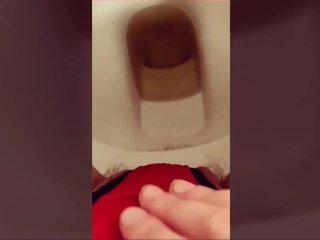 Wetting On Toilet In Too Tight Panties While Rubbing Hairy Pussy To Orgasm