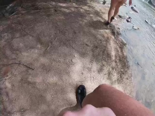Strip to Nude a public_River Crossing Swim & Fuck(Sorry for the water_drop)