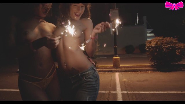 Honey Gold X Dakota Marr -- SPARKLER -- topless public fireworks outdoors - Dakota Marr, Honey Gold
