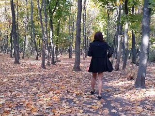 Walking_NO PANTIES in Pantyhose #PUBLIC Autumn Park