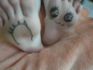 Kawaii Japanese Girl Plays With Her Painted Pale Feet