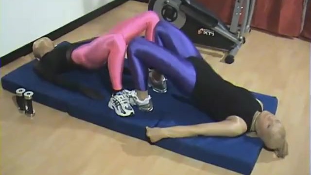 Two Shiny Spandex Encasement Nylon Teeny Lesbians Making Gym Sport