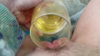 POV Hairy Pussy Pisses In A Glass Then Spits And Pee Tasting