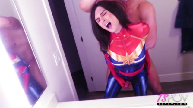Trans Captain Marvel Gets Fucked in the Bathroom - Pornhub.com