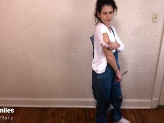 Girl Next Door Babysitter Rips & Destroys Jeans Overalls, Non-Nude, Fetish