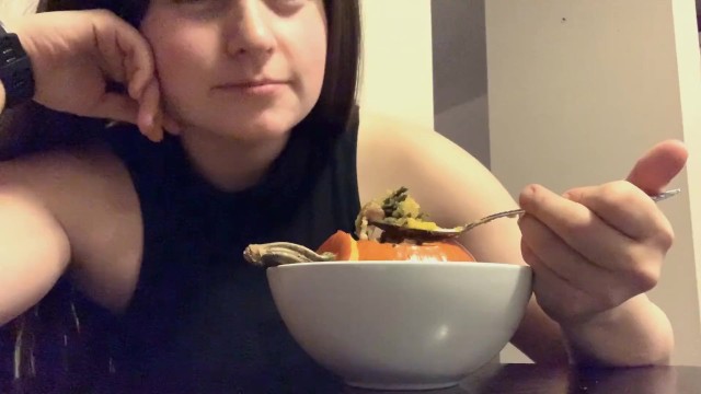Exclusive;Verified Amateurs;Solo Female kink, teenager, young, sfw, teen, eating, food, soup, brunette-teen, chatting, white-girl, pumpkin, holidays