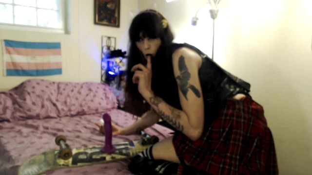 Gothic Transgender Girl Rides Her Skateboard 11