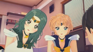 3D Hentai Sailor Moon Threesome with Sailor Neptune and Sailor Uranus
