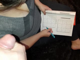 Unexpected Cumshot for Stepsisters Big_Titty Friend_While She Played Sudoku.