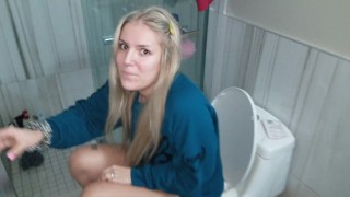 Pee Desperation In The Toilet A Pretty Girl Pisses Long And Hard