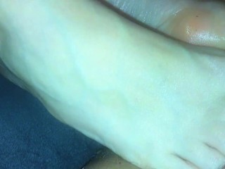 Amateur footjob#42 close up toes playing with balls, ballbusting and_cum
