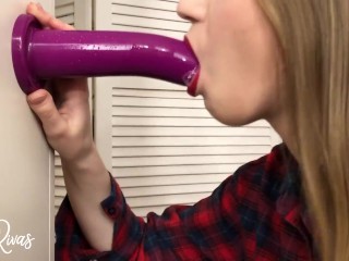 ASMR Beautiful teen dildo blowjob