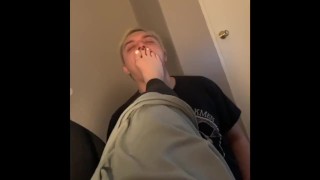Dominatrix Footboy Can't Stand It When He Has To Lick His Own Cum