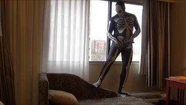 skeleton cums on hotel window