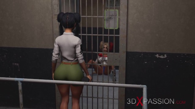 Harley Quinn fucks hard a female prison officer with a strapon