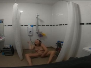 Mom using toy in shower stepson spies in_her